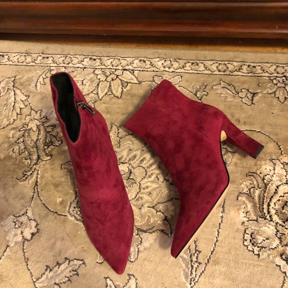 Botkier Burgundy Suede Pointed Toe Ankle Booties